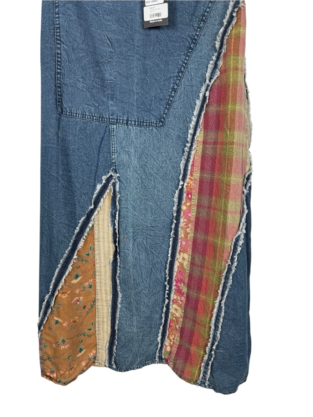 Boho Patchwork Denim Maxi Skirt - Blue